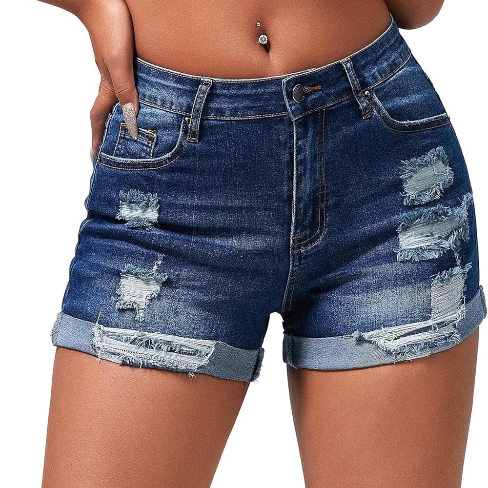 Denim Distressed Women Shorts Stretchy Butt Lifting